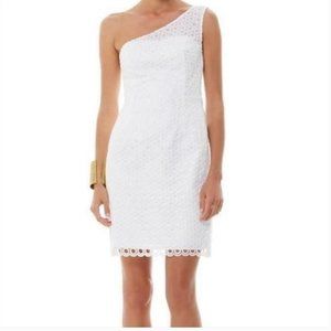 Lilly Pulitzer one-shoulder white eyelet knee-length dress, sz 4, NWT